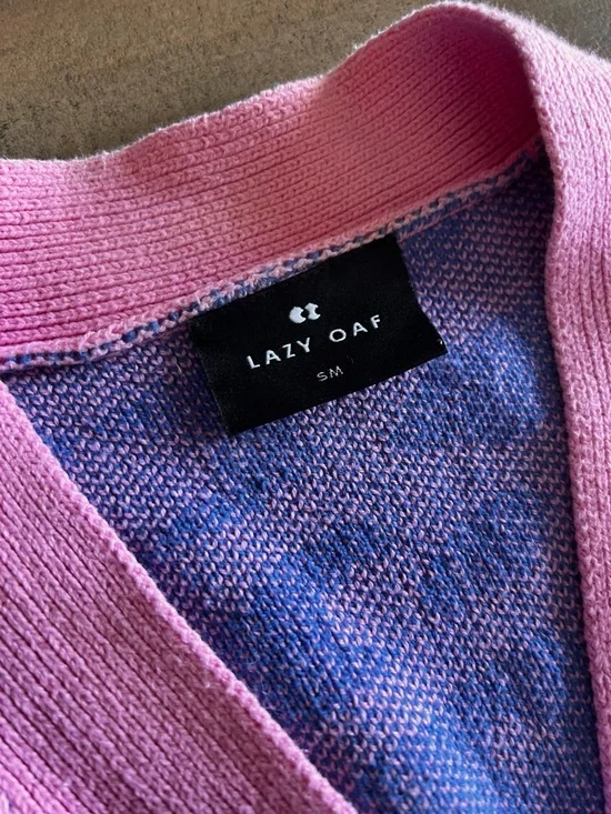 Lazy oaf pink bluish purple cardigan small / medium - Picture 2 of 4